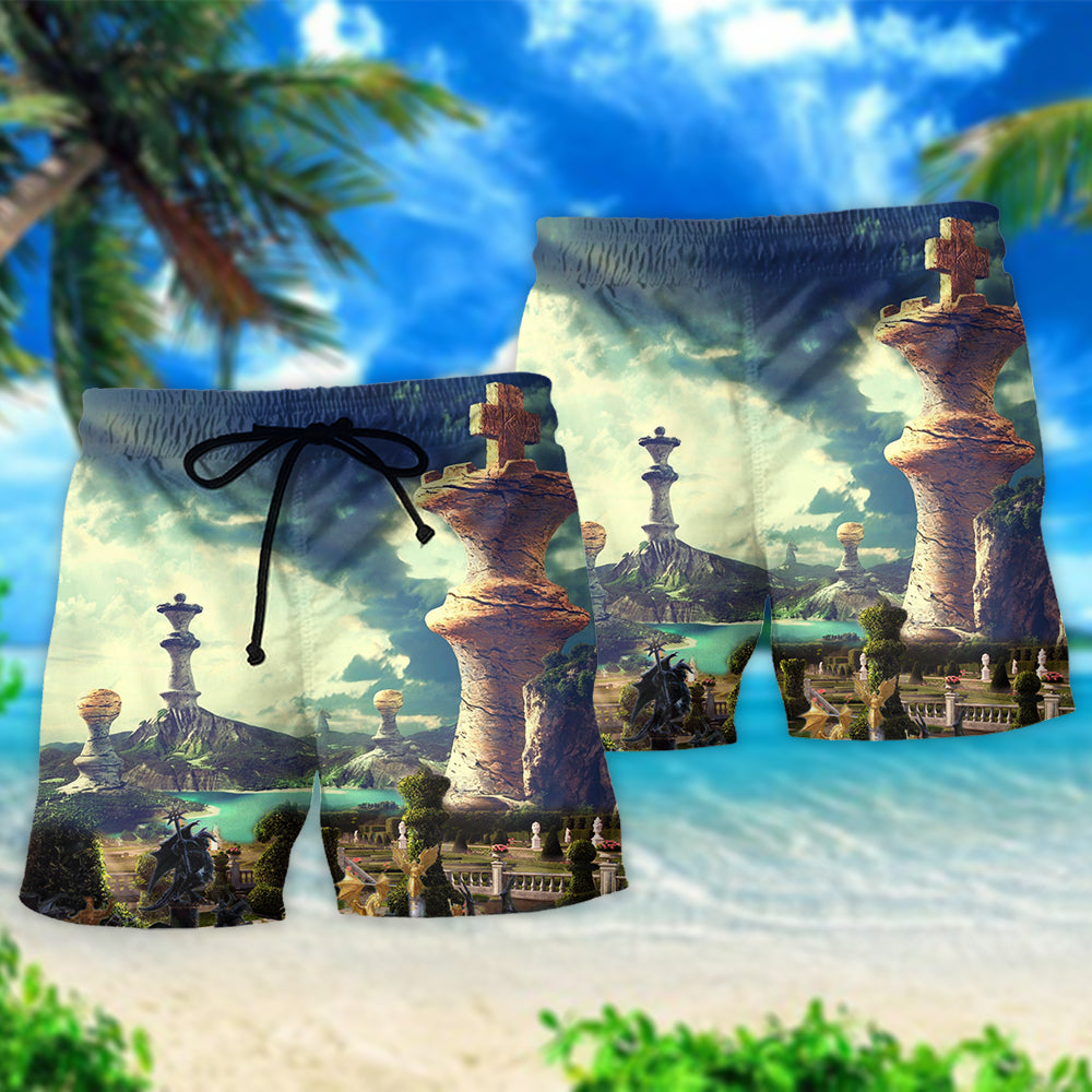 Chess Strategy Beach Shorts Pattern Detail For Coastal Travel And Comfortable Daily Wear