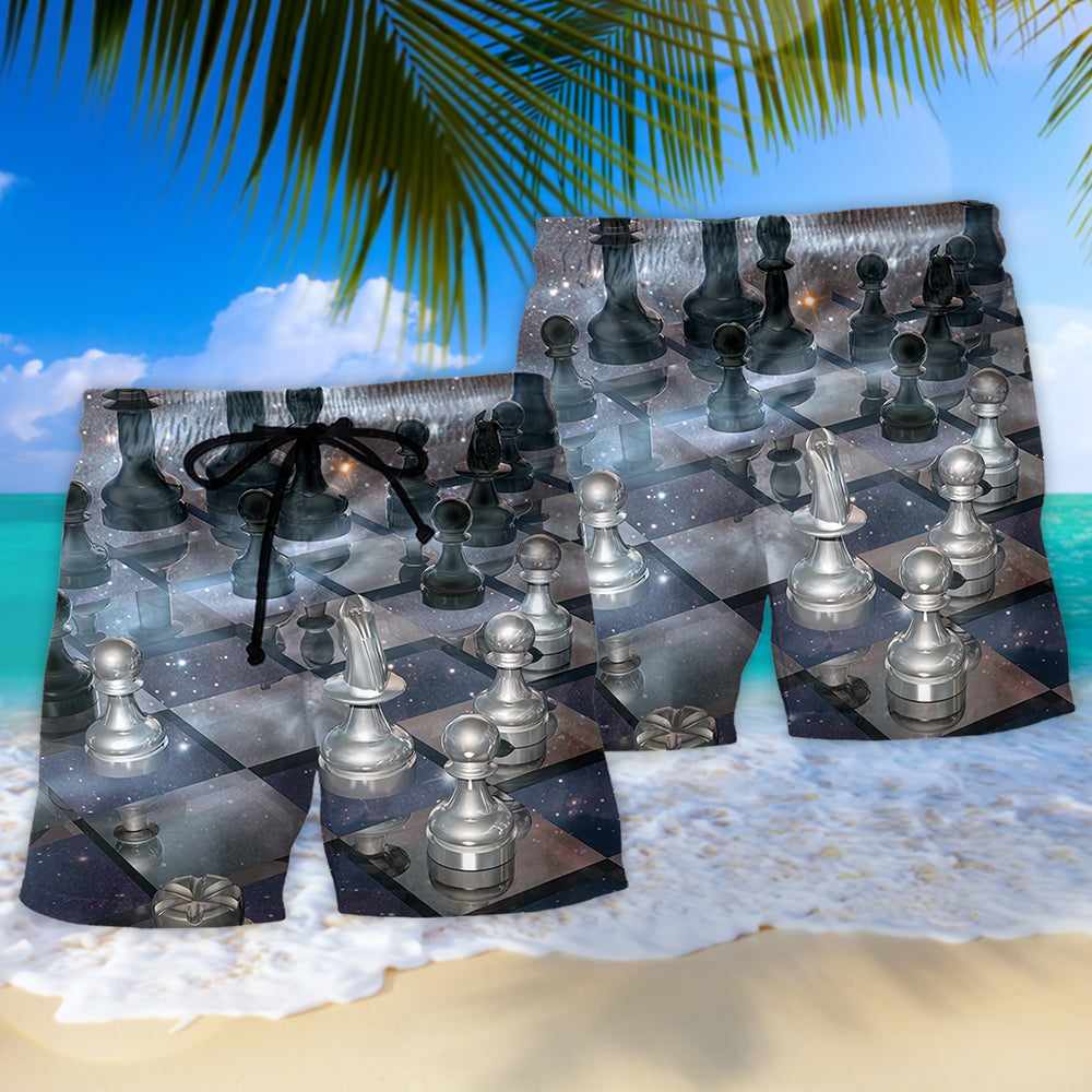 Chess Play Beach Shorts Pattern Detail For Casual Outings And Memorable Gift Ideas