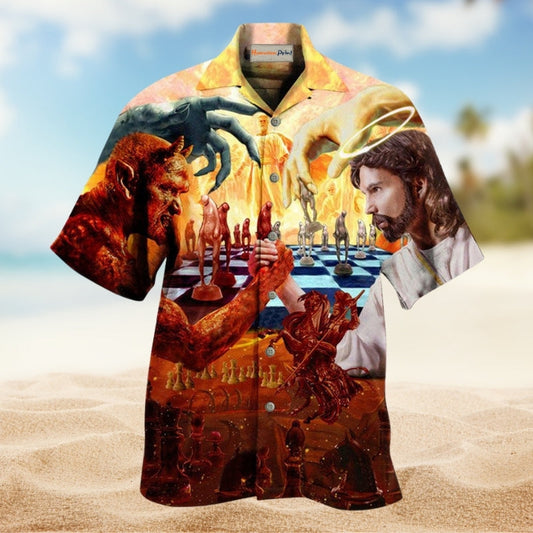 Symbolic Good Versus Evil Chess Hawaiian Shirt For Summer Vacation Beach Travel And Relaxed Casual Wear