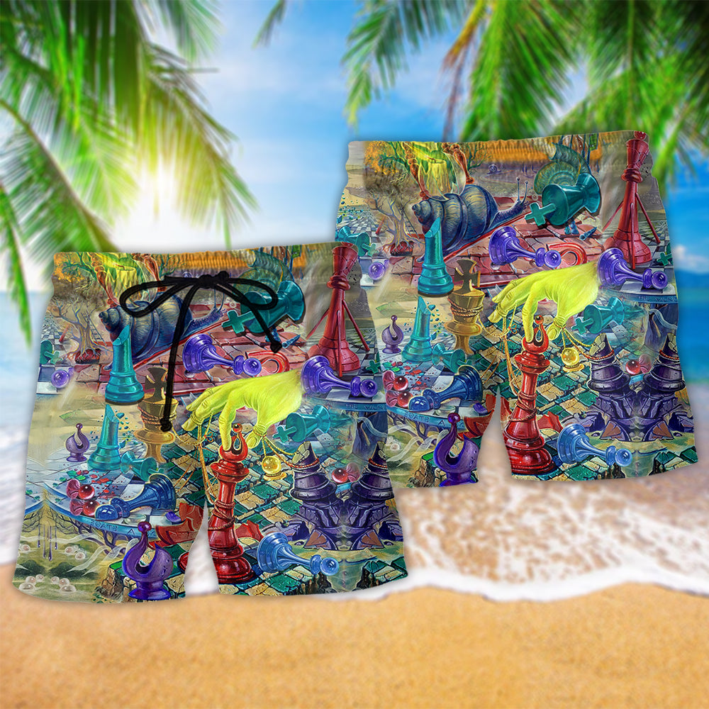 Chess Fantasy World Beach Shorts Pattern Detail For Outdoor Activities And Comfortable Daily Wear
