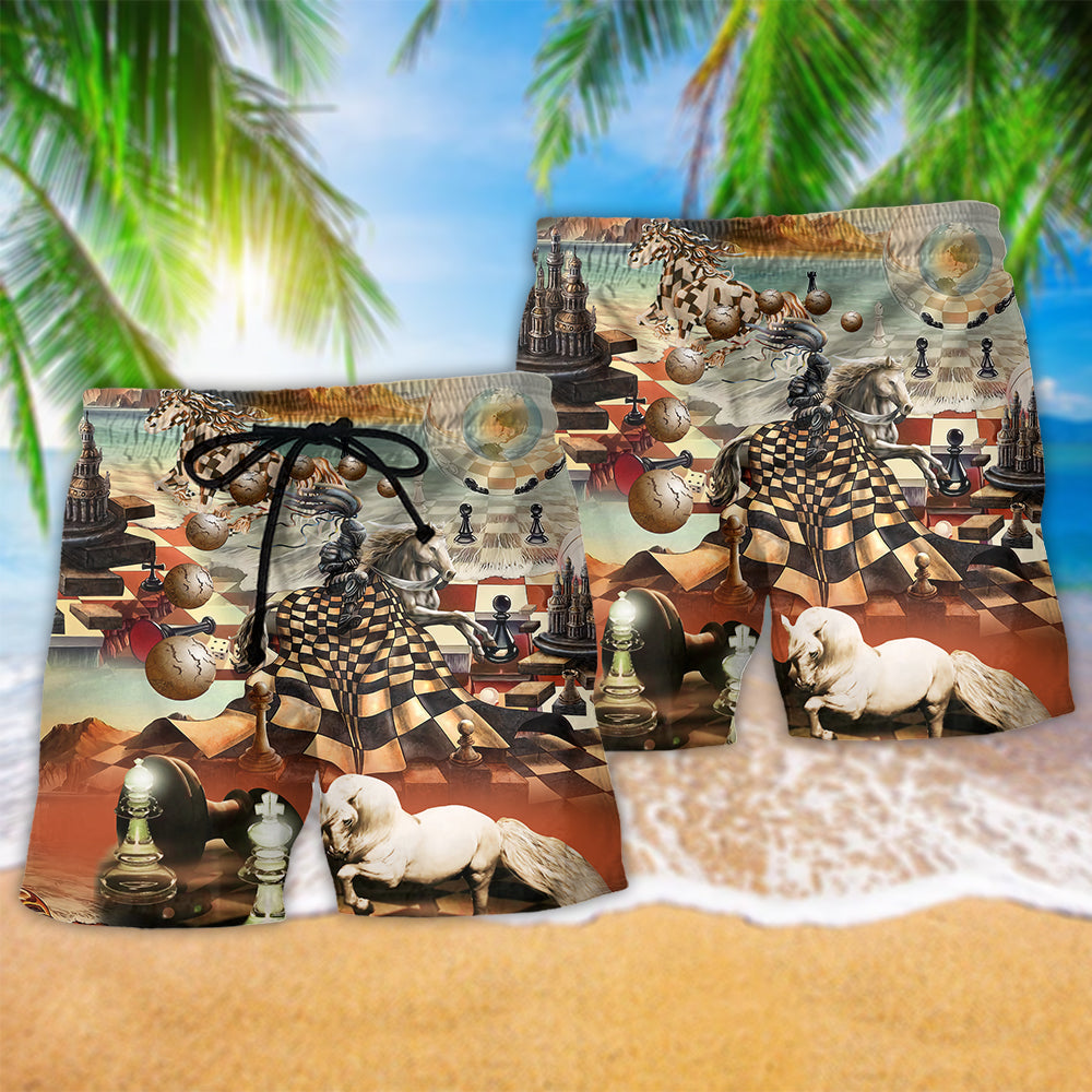 Knight Chess Beach Shorts Pattern Detail For Casual Summer Plans And Thoughtful Gift Giving