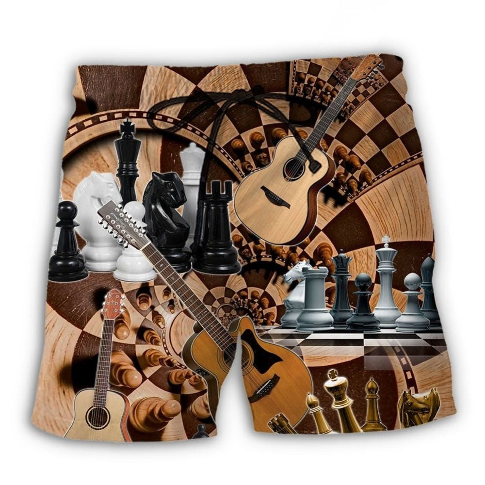 Chess And Guitar Lover Beach Shorts For Resort Travel And Thoughtful Summer Gifting