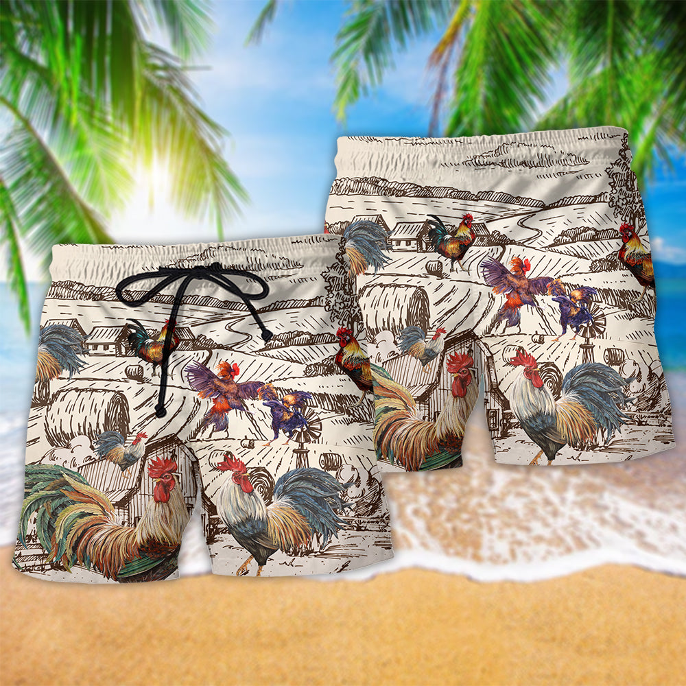 Chicken Awesome Farmer Roosters Hawaiian Print Beach Shorts For Wildlife Inspired Summer Style