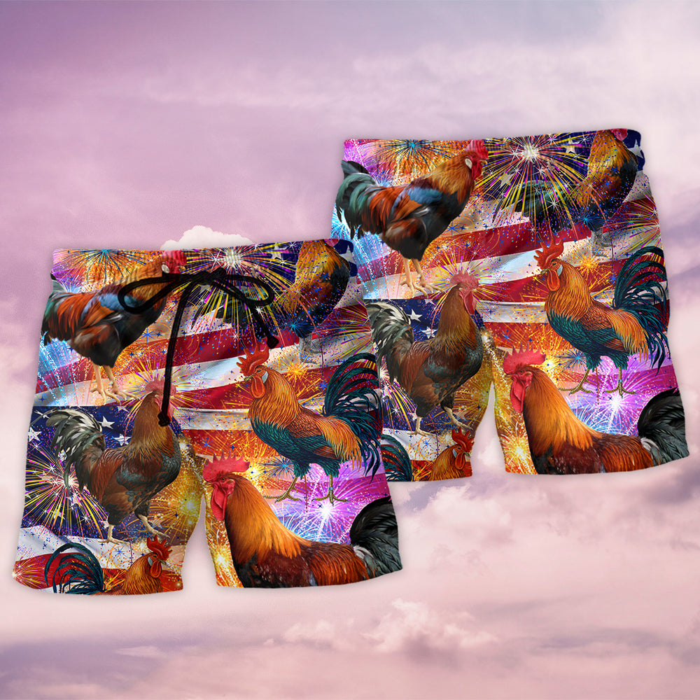 Chicken Patriotic Independence Day Beach Shorts Pattern View For Coastal Holidays And Casual Activities