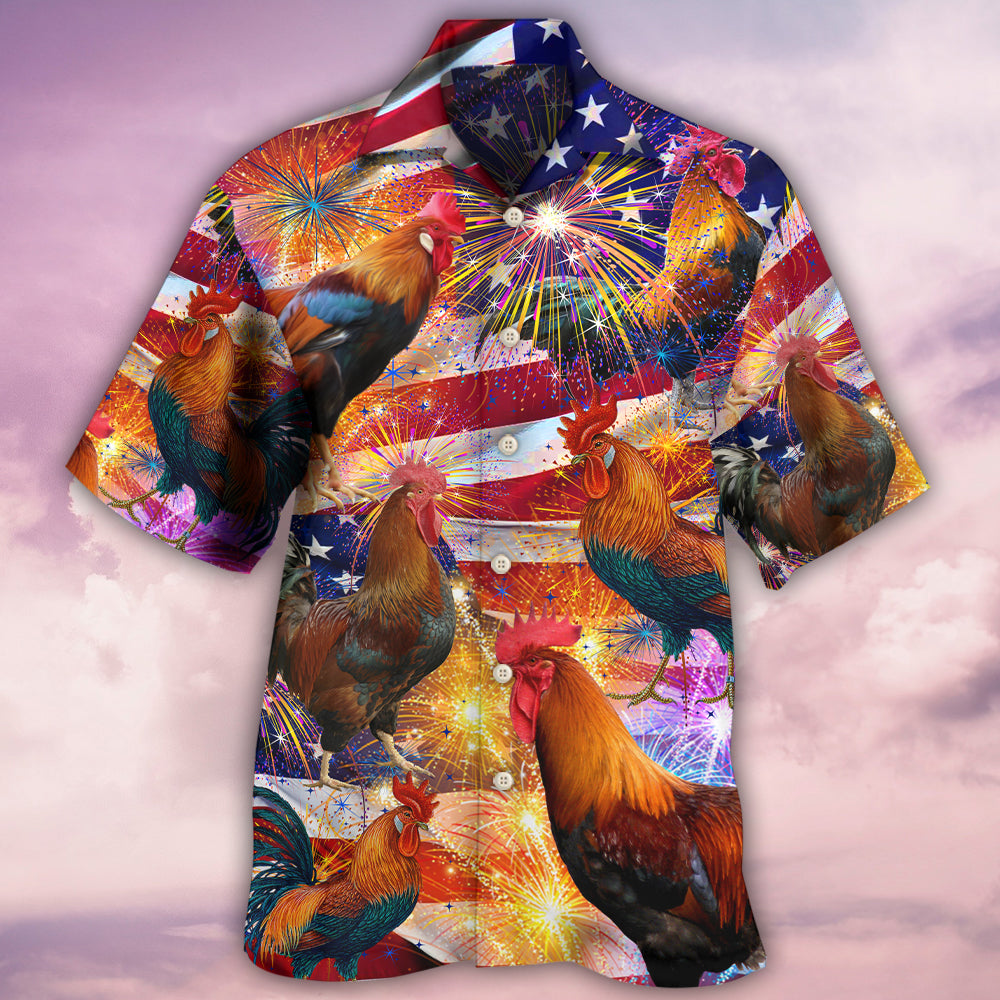 Chicken American Celebrating Independence Day Hawaiian Shirt Design Detail For Beach Days And Holiday Travel