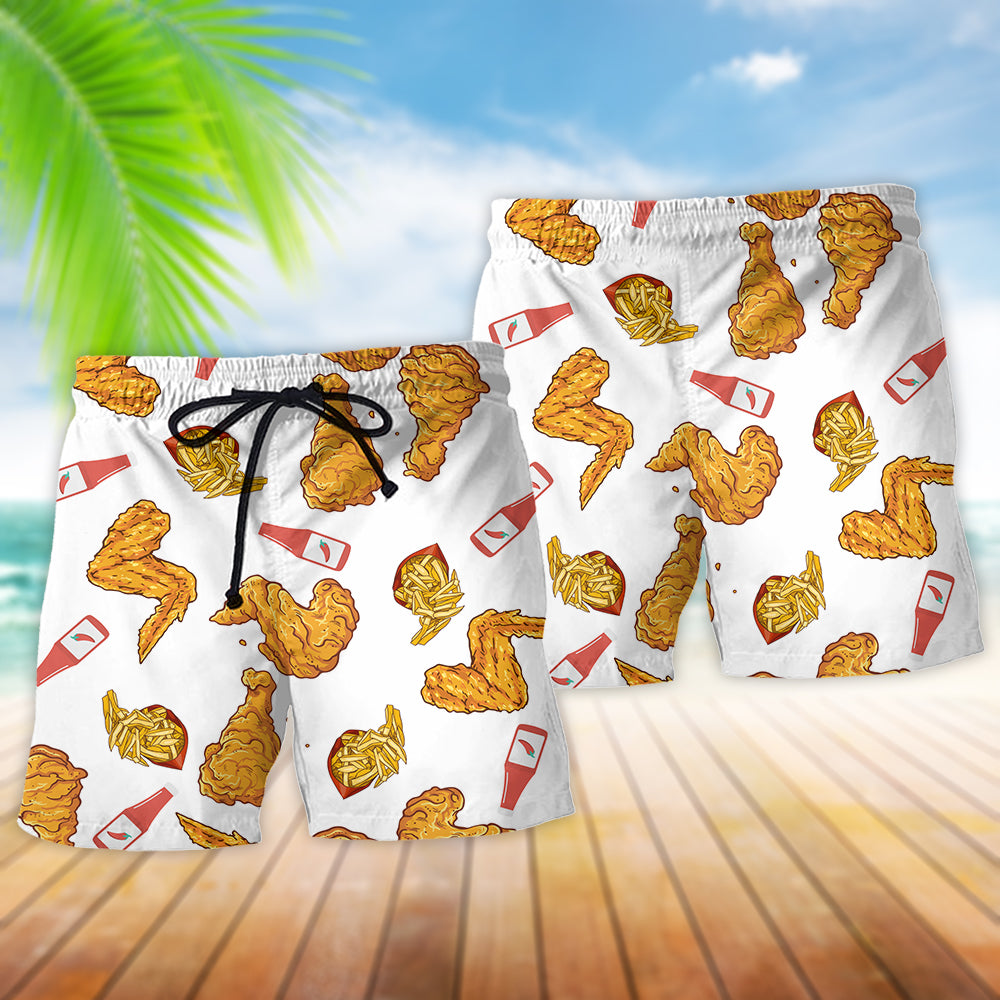 Chicken Food Delicious Beach Shorts Design Detail For Food Fans And Vacation Style