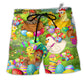 Chicken In Farm Easter Eggs Hawaiian Print Beach Shorts For Pet Lover Outdoor Comfort