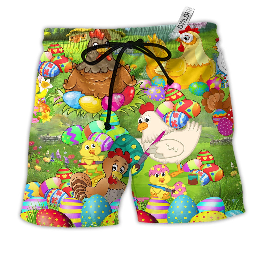 Chicken In Farm Easter Eggs Hawaiian Print Beach Shorts For Pet Lover Outdoor Comfort