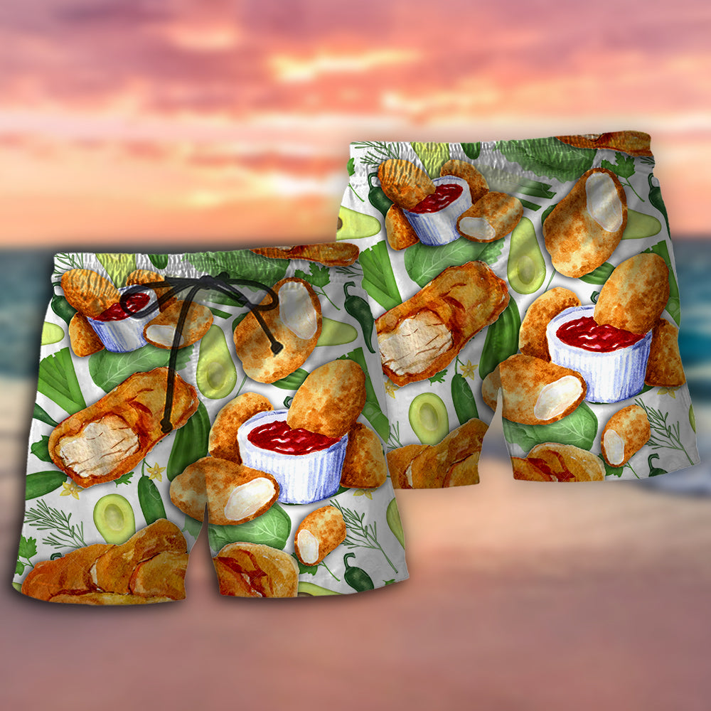Chicken Nugget Lover Fun Food Beach Shorts Pattern View For Vacation Travel And Outdoor Fun