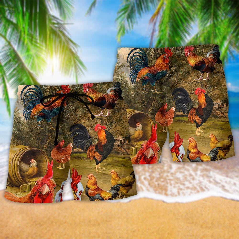 Vintage Garden Chicken Farm Beach Shorts For Warm Weather Travel And Everyday Comfort