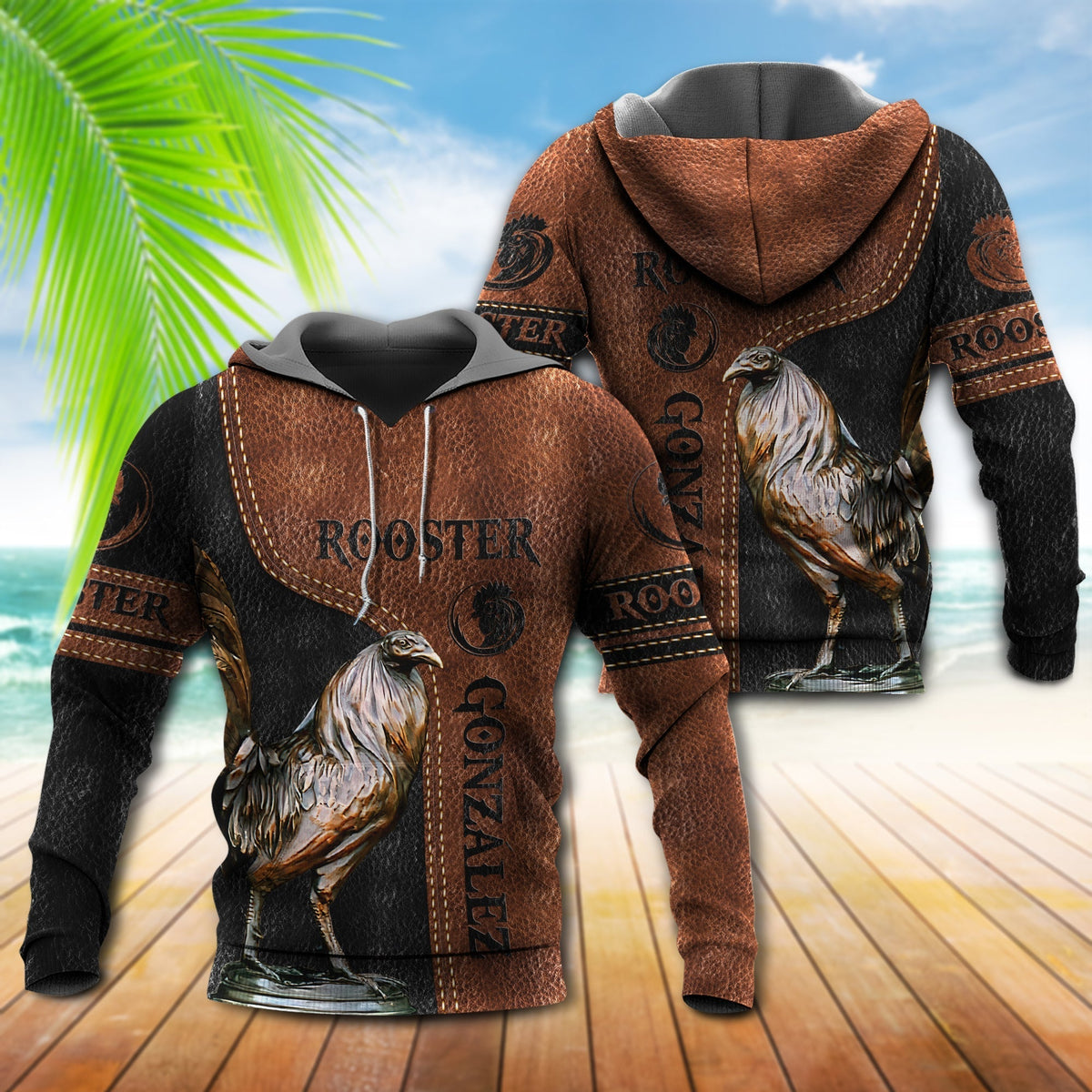 Rooster Leather Personalized Hoodie For Farmhouse Inspired Outfits Weekend Travel And Thoughtful Gifts