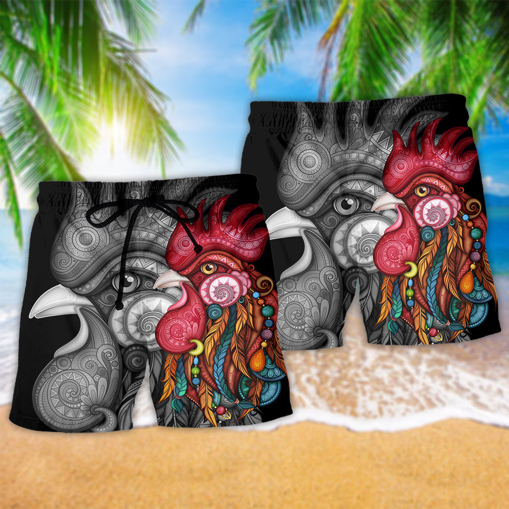 Rooster Black Color Beach Shorts Pattern Detail For Beachside Relaxation And Lightweight Summer Style