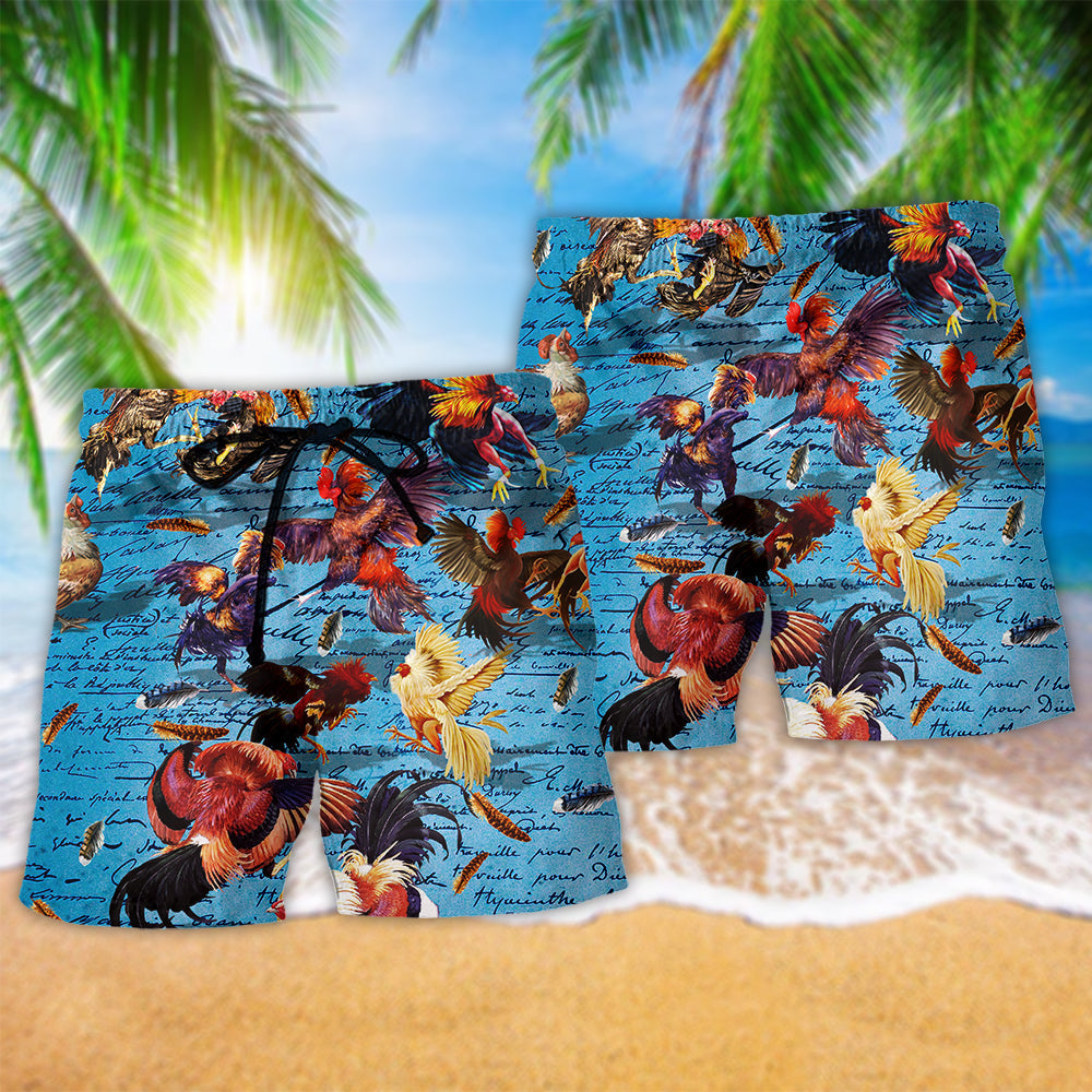 Fighting Rooster Beach Shorts Pattern Detail For Relaxed Weekends And Lightweight Summer Style