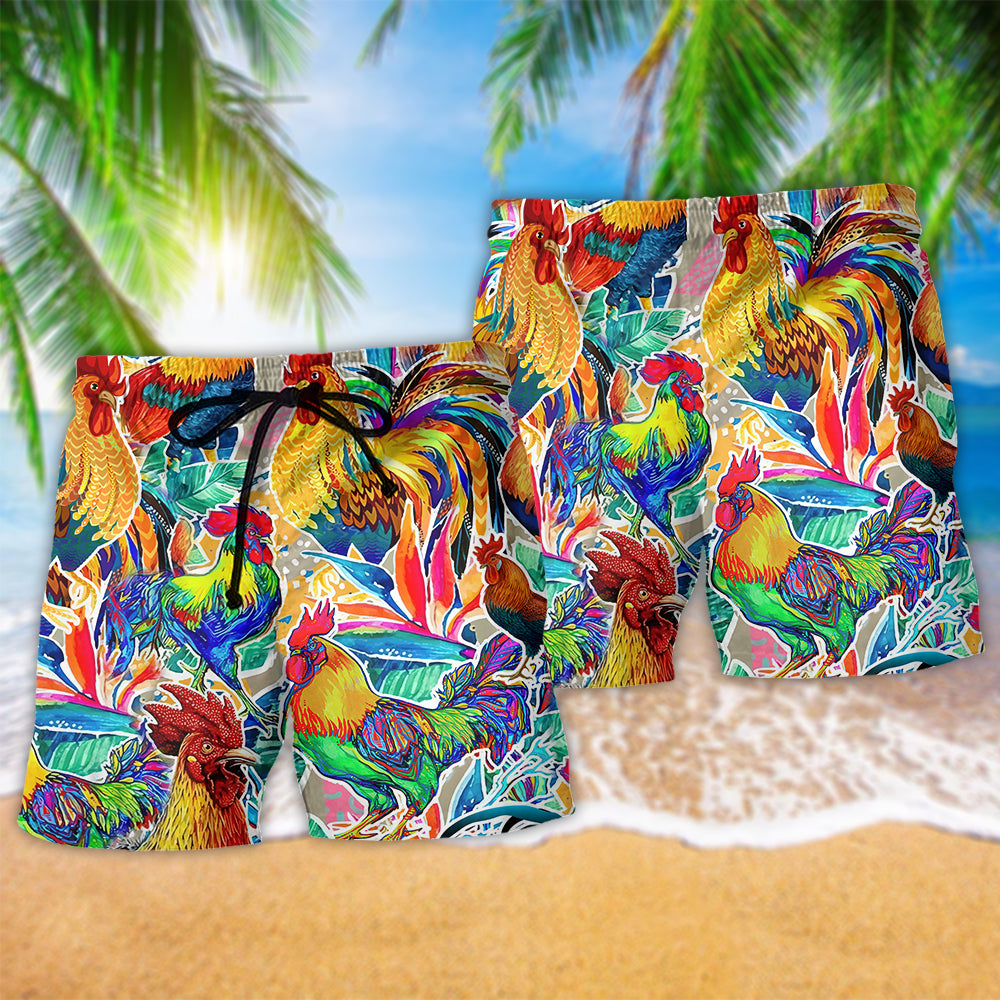 Chicken Stronger Love Farm Hawaiian Print Beach Shorts For Wildlife Inspired Summer Style