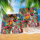 Summer Tropical Floral Chicken Beach Shorts Pattern Detail For Coastal Travel And Versatile Outdoor Wear