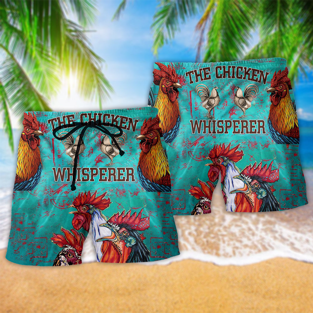 Chicken Whisperer Farm Green Hawaiian Print Beach Shorts For Relaxed Warm Weather Wear