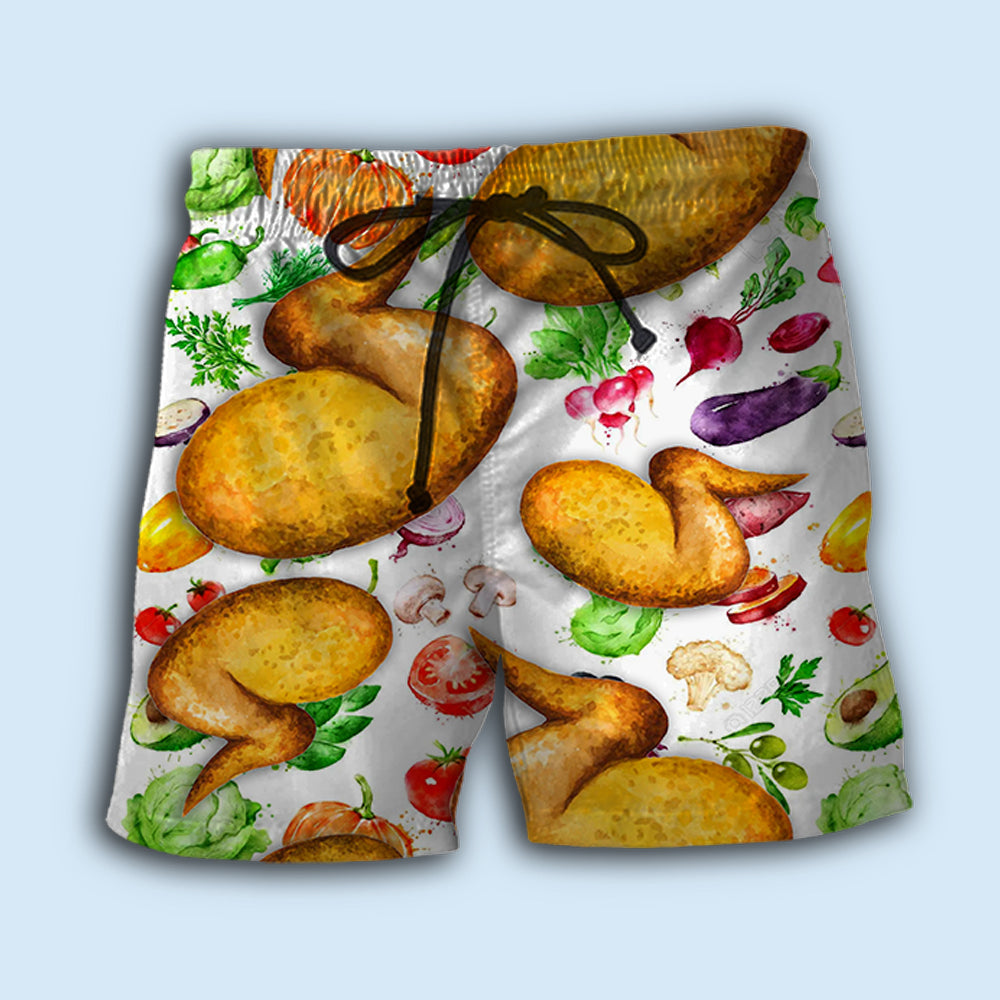 Chicken Wing Makes Me Happy Beach Shorts Design Detail For Resort And Beach Day Style