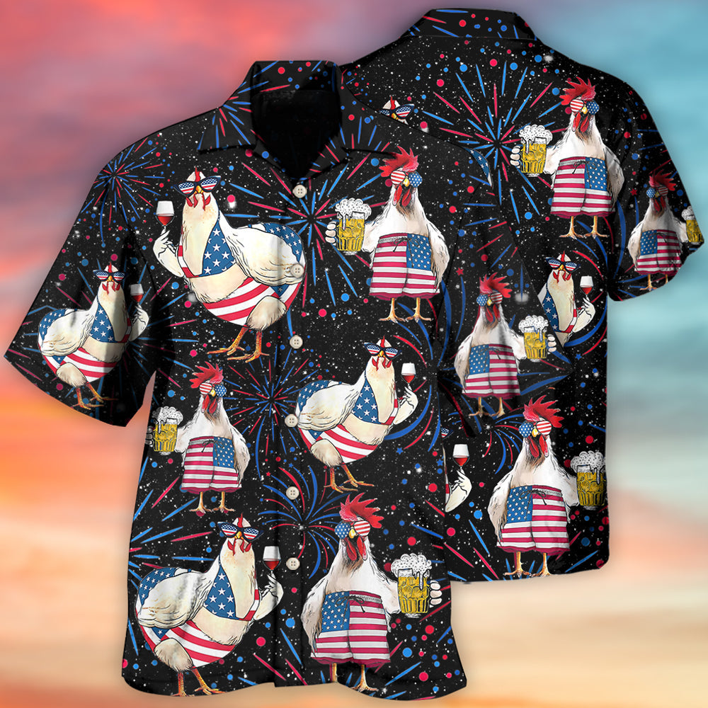 Chicken Beer Independence Fun Hawaiian Shirt For Tropical Holidays, Outdoor Gatherings, And Everyday Comfort