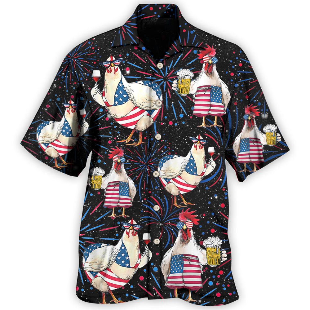Chicken Beer Independence Fun Hawaiian Shirt For Tropical Holidays, Outdoor Gatherings, And Everyday Comfort