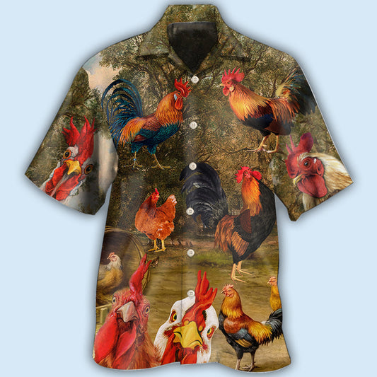 Vintage Chicken Old Garden Hawaiian Shirt Pattern View For Lightweight Everyday Style