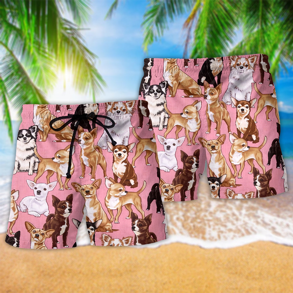 Chihuahua Dog Pink Minimal Beach Shorts Graphic Detail For Resort Trips And Casual Outings