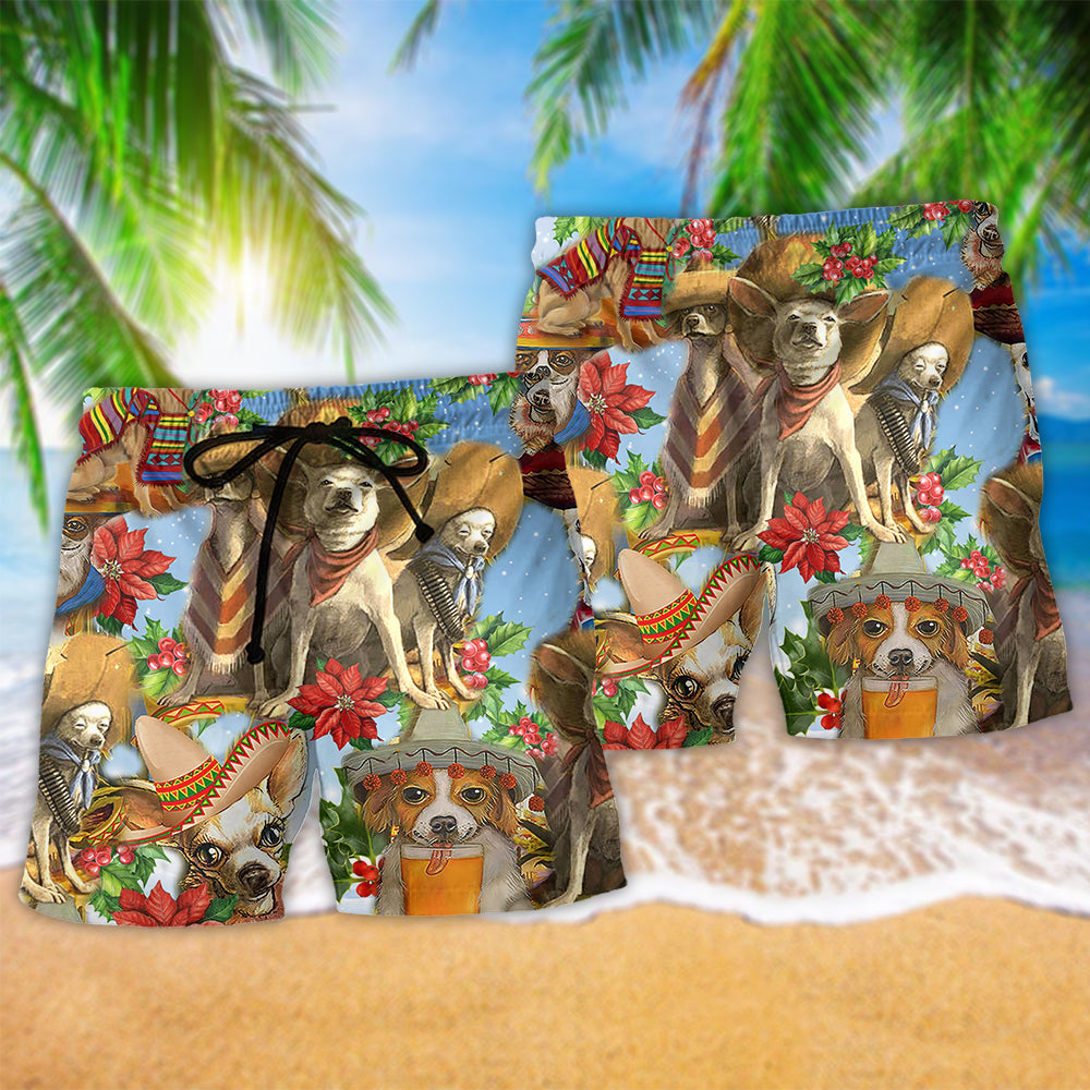 Chihuahua Snowy Christmas Joy Beach Shorts For Tropical Getaways And Weekend Adventures