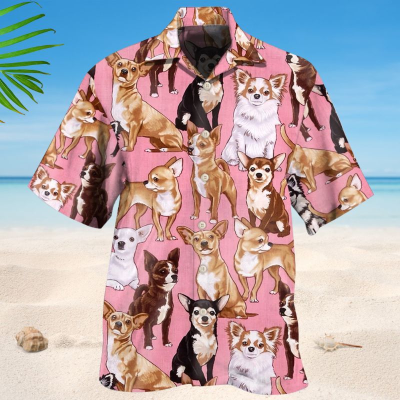 Chihuahua Dog Background Hawaiian Shirt For Animal Lovers, Beach Travel, And Casual Summer Style