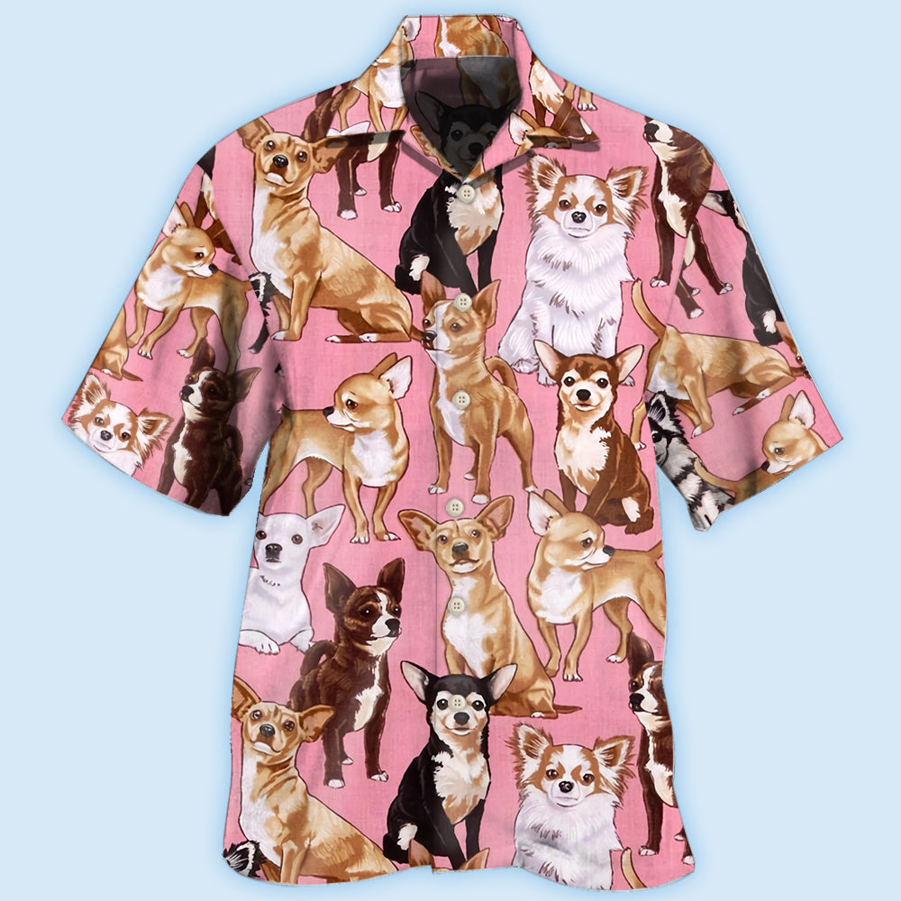 Pink Dog Chihuahua Hawaiian Shirt Pattern Detail For Summer Holidays And Outdoor Fun