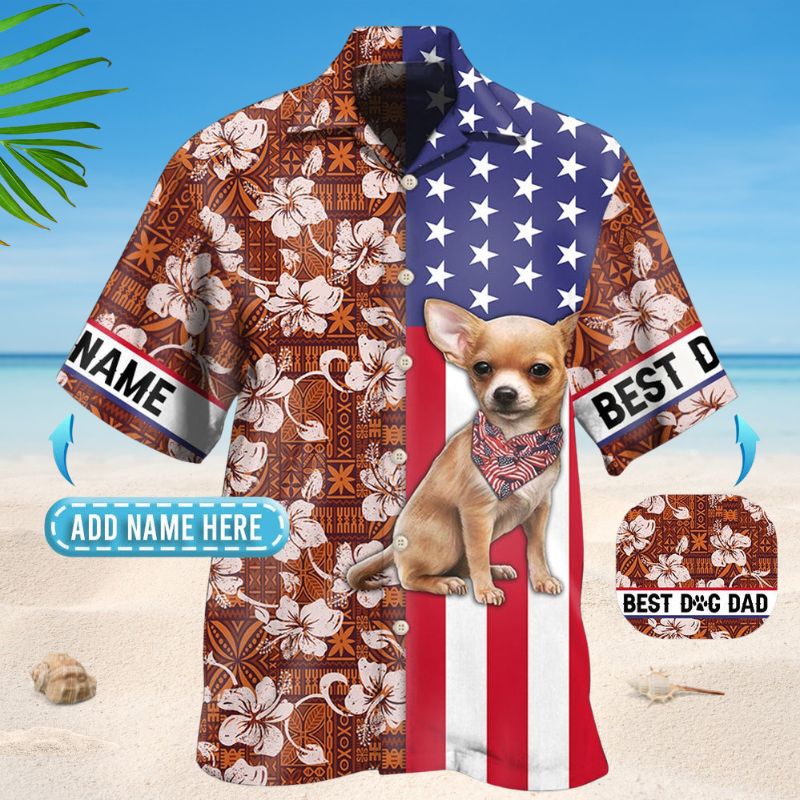 American Tropical Chihuahua Hawaiian Shirt For Summer Vacation, Beach Travel, And Casual Wear