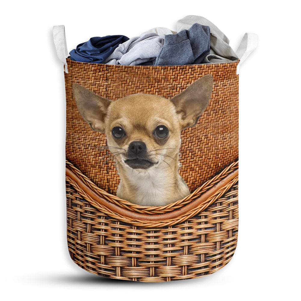 Small Size Dog Love Chihuahua Dog Rattan Texture Laundry Basket For Bathroom Bedroom Storage