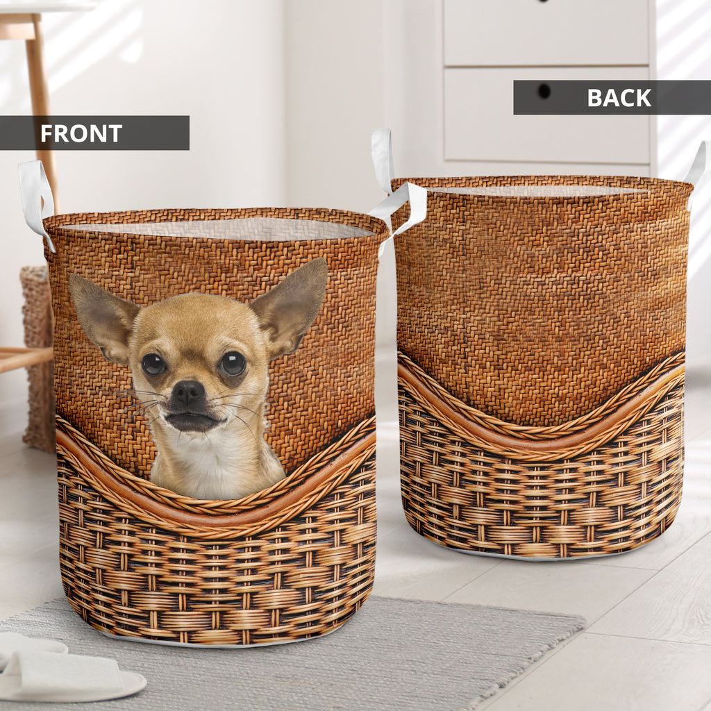 Dog Love Chihuahua Dog Rattan Texture Laundry Basket For Room Home Organizer