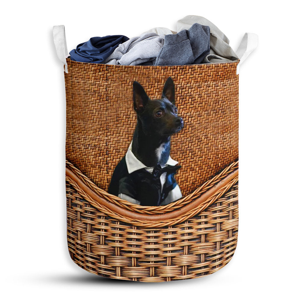 Small Size Dog Lover Chihuahua Rattan Texture Black Laundry Basket For Bathroom Bedroom Storage