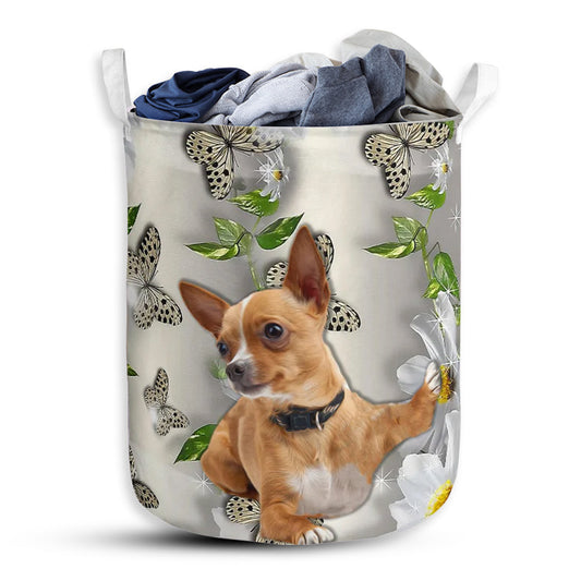 Small Size Chihuahua Cute Oil Painting Laundry Basket For Bathroom Bedroom Storage
