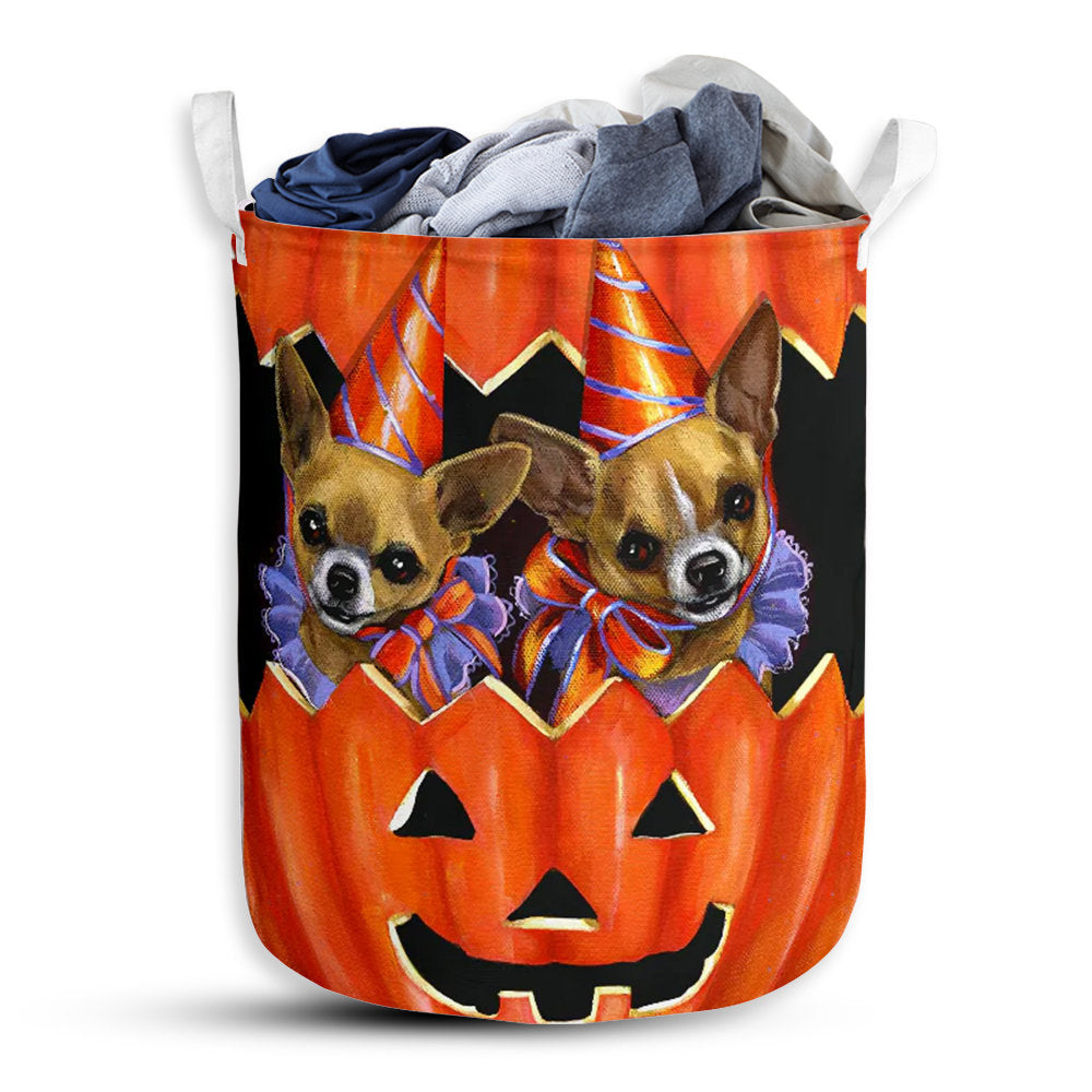 Small Size Chihuahua Pumpkin Painting Laundry Basket For Bathroom Bedroom Storage