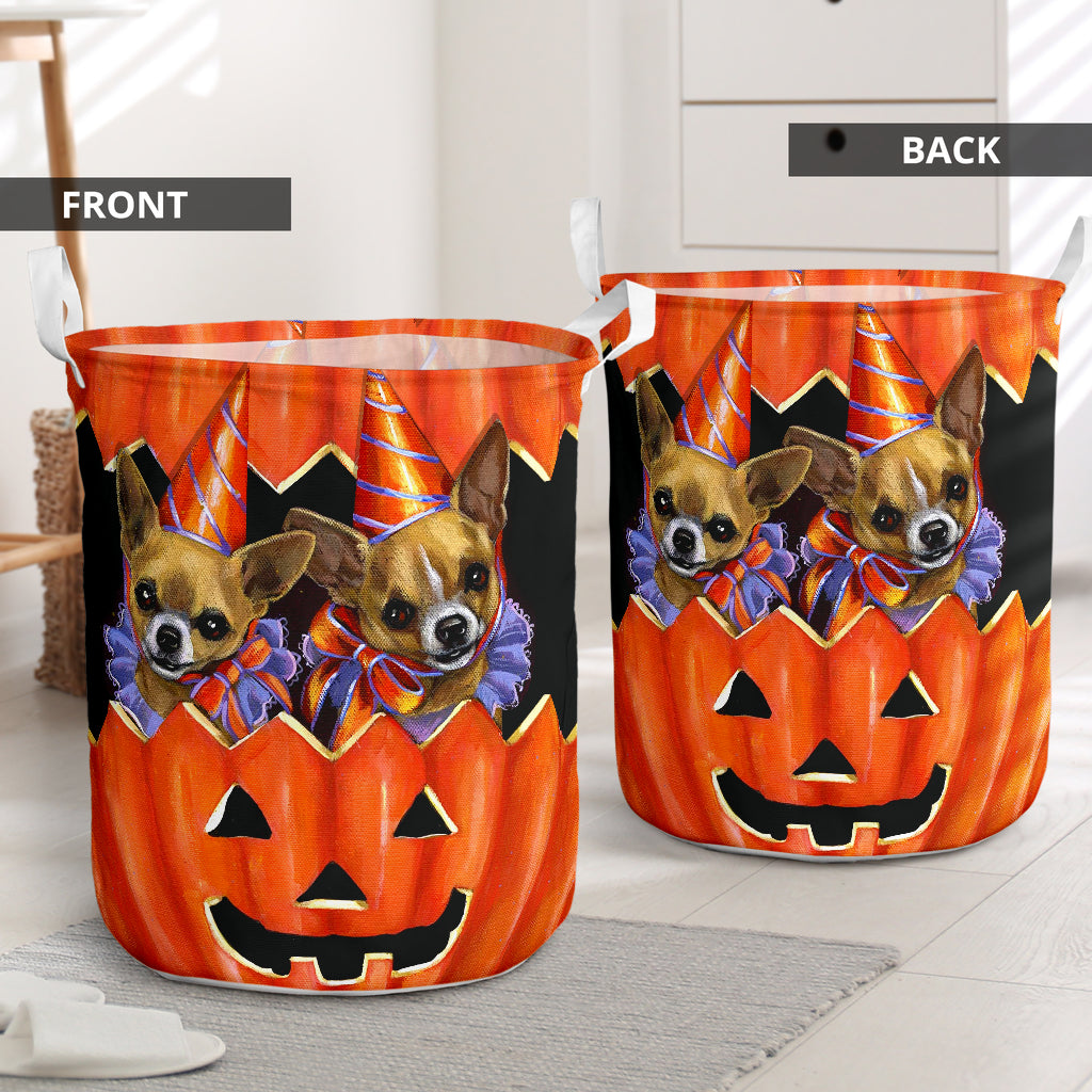 Chihuahua Pumpkin Painting Laundry Basket For Room Home Organizer