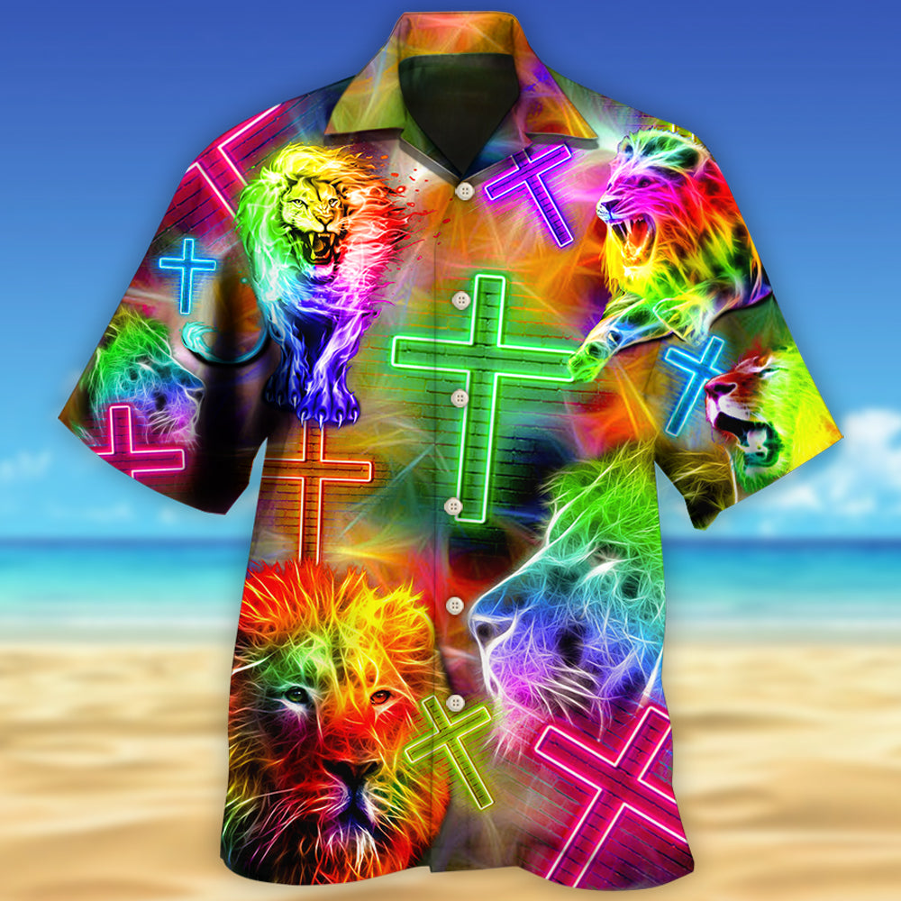 Lion Faith Hawaiian Shirt Design Detail For Sunny Adventures And Casual Wear