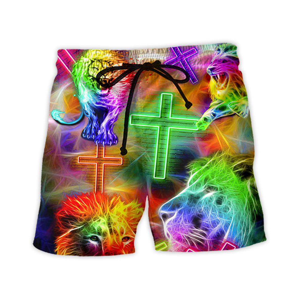 Lion Faith Beach Shorts For Holiday Cruises And Weekend Casual Style