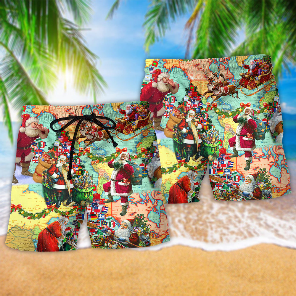 Christmas Santa Beach Shorts Pattern Detail For Poolside Fun And Travel Ready Comfort