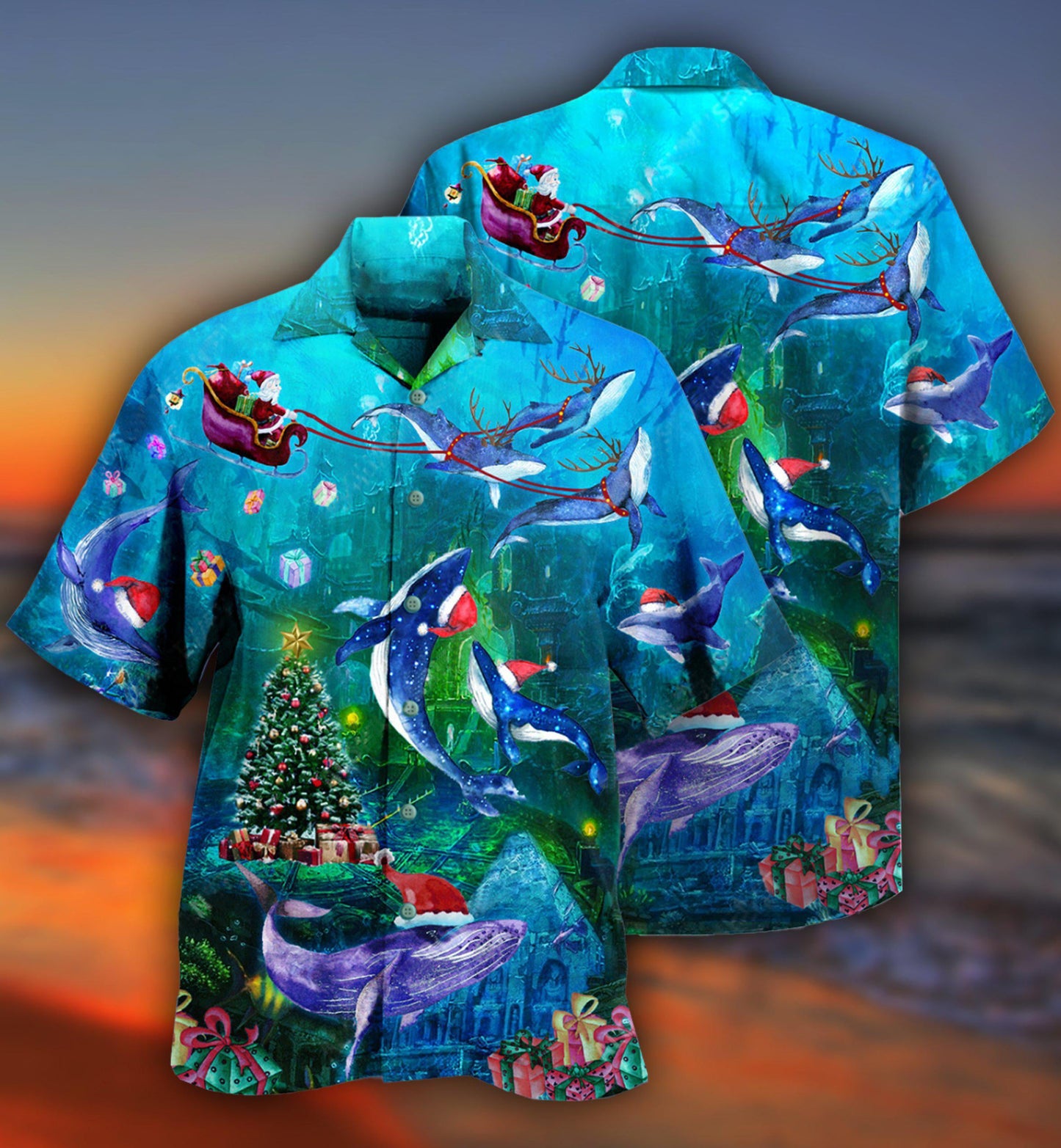 Whale Chirstmas Whales Sea Hawaiian Shirt Pattern View For Relaxed Warm Weather Outfits