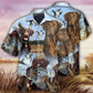 Blue Hunting Chocolate Labrador Retriever Sky Hawaiian Shirt Design Detail For Beach Days And Holiday Travel