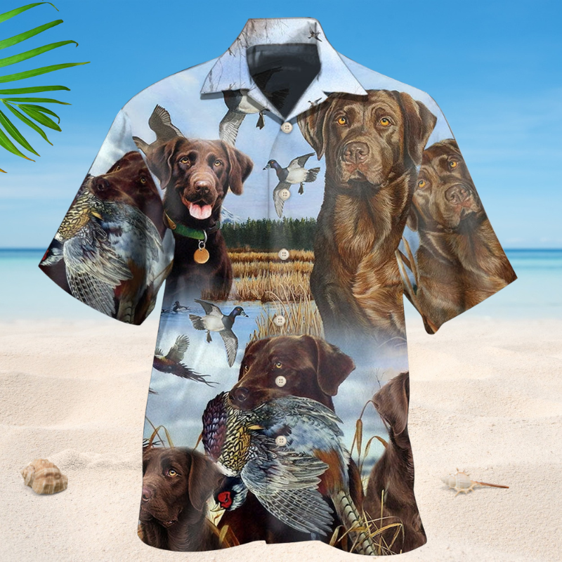 Chocolate Labrador Retriever Hunting Hawaiian Shirt For Tropical Holidays, Outdoor Gatherings, And Everyday Comfort