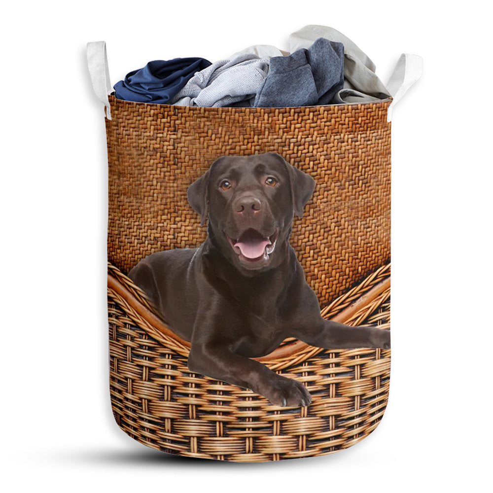 Small Size Chocolate Labrador Dog Rattan Texture Laundry Basket For Bathroom Bedroom Storage