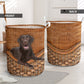Chocolate Labrador Dog Rattan Texture Laundry Basket For Room Home Organizer