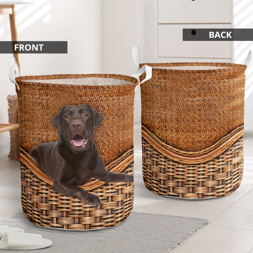 Chocolate Labrador Dog Rattan Texture Laundry Basket For Room Home Organizer