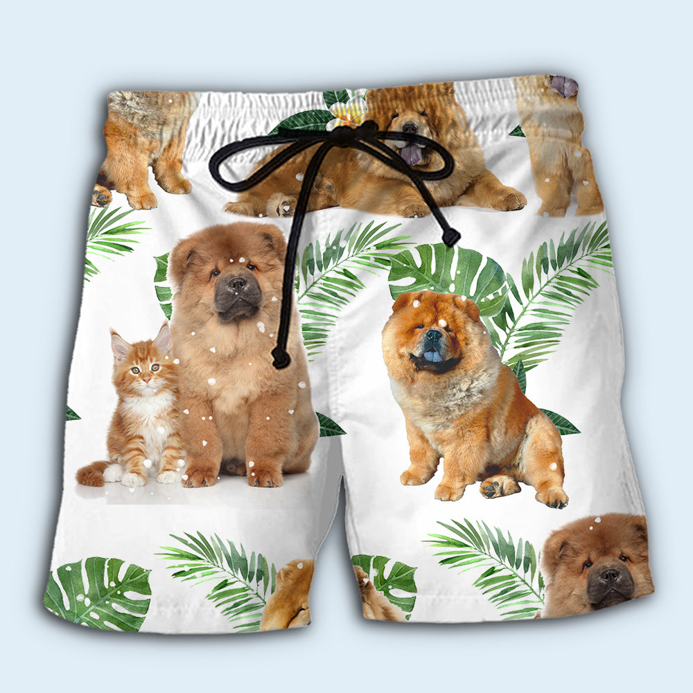 Chow Tropical Leaf Dogs Beach Shorts Artwork Detail For Poolside And Ocean Adventures