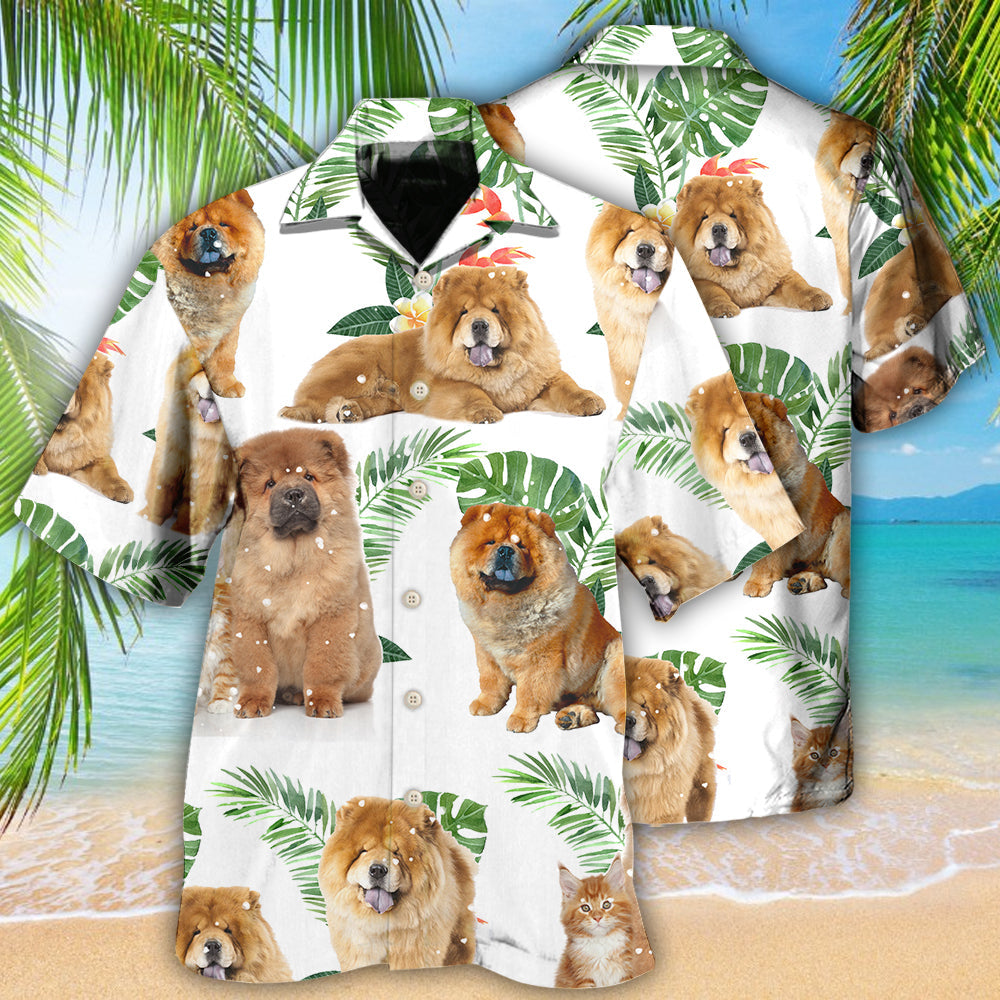 Tropical Chow Leaf Hawaiian Shirt For Resort Trips, Coastal Parties, And Warm Weather Style