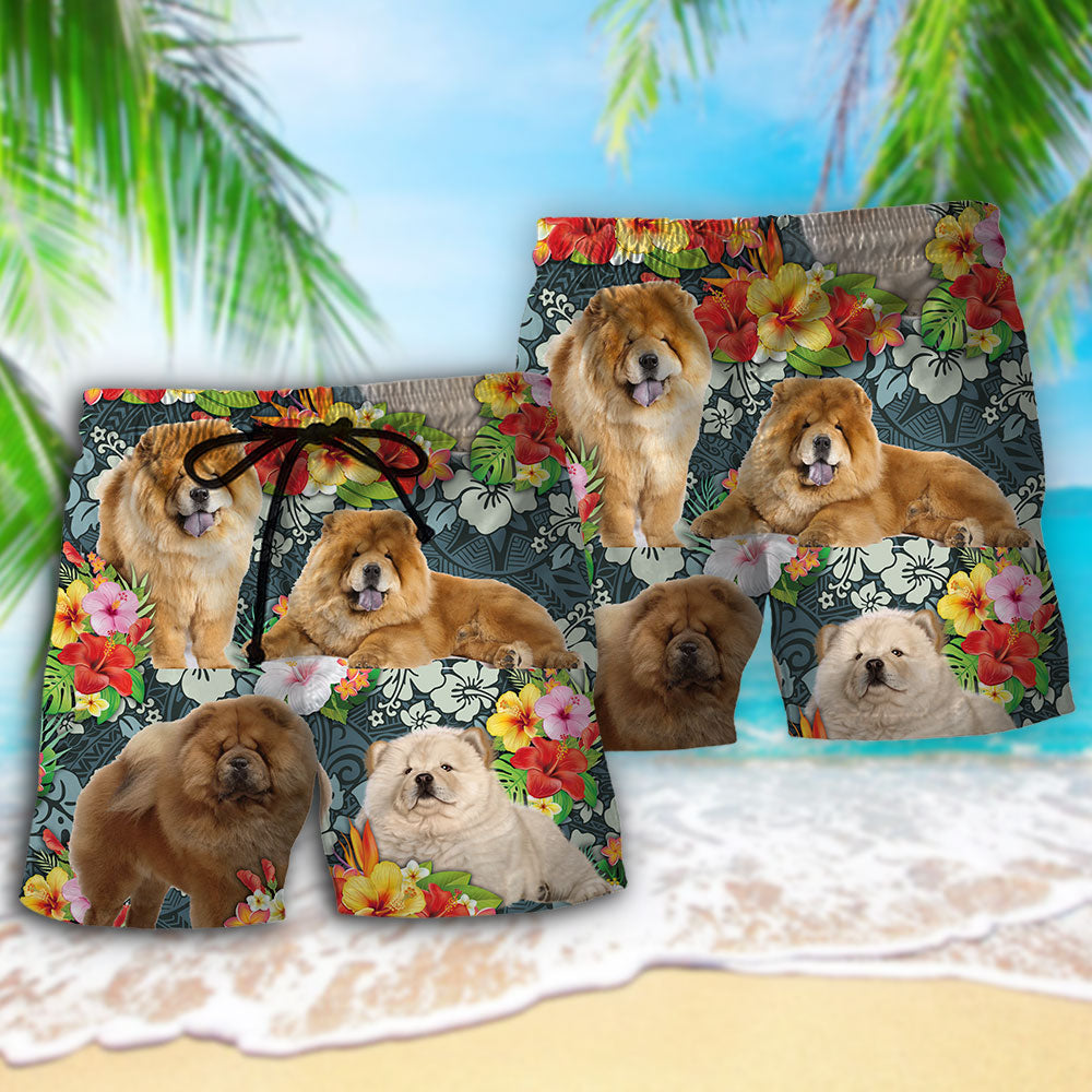 Chow Chow Tropical Dog Lover Beach Shorts Artwork Detail For Comfortable Everyday Summer Wear