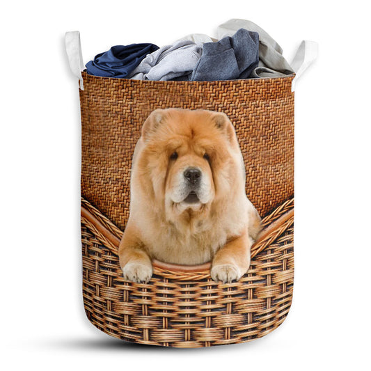 Small Size Chow Chow Dog Rattan Texture Laundry Basket For Bathroom Bedroom Storage