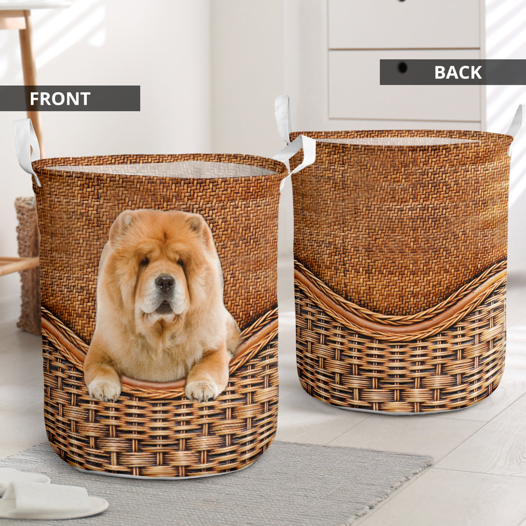 Chow Chow Dog Rattan Texture Laundry Basket For Room Home Organizer