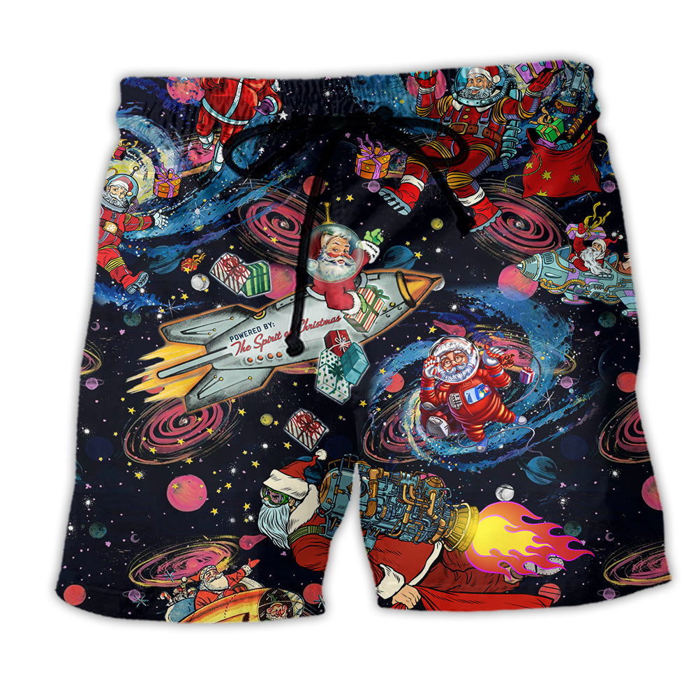 Christmas Santa In Space Beach Shorts For Festive Vacation And Holiday Travel